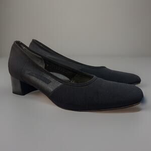 Anne Klein II Pumps 8.5 Black Fabric File Block Heels Square Toe Dress Mesh